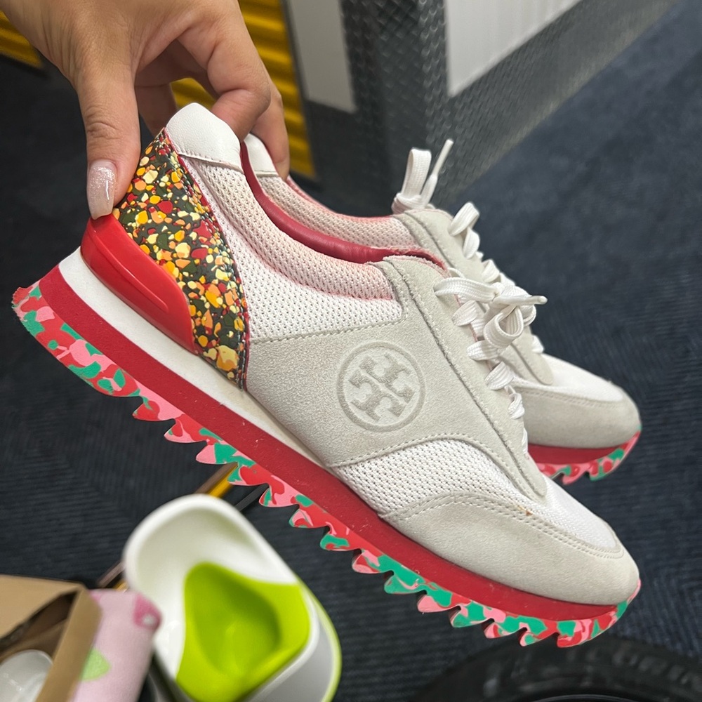 Tory Burch White and Pink Mesh Sneakers - Picture 3 of 6